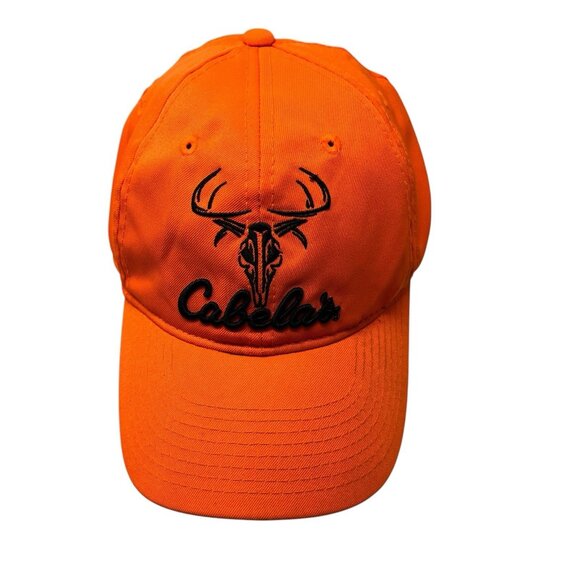 Cabela's Legendary Hunting Safety Blaze Orange Strapback Hat Cap Deer Skull - Picture 2 of 10